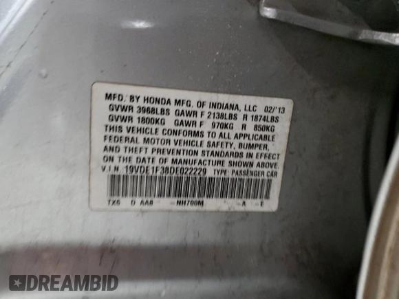 2013 Acura ILX with VIN 19VDE1F38DE022229, listed as a Copart auction lot 89213465 with 136,193 mi miles and Salvage Title. Bid and sale history available at carsss.com. Image 13.