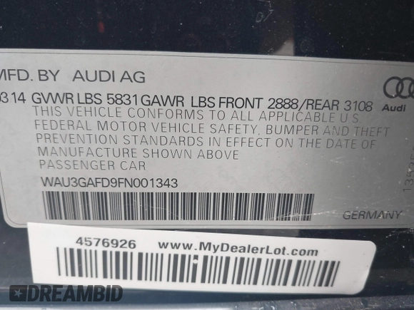 2015 Audi A8 3.0T z VIN WAU3GAFD9FN001343, wystawiony jako IAAI lot #39846084 z przebiegiem 105 242 mil mil oraz . Historia ofert i sprzedaży dostępna na DreamBid. Obrazek 9.