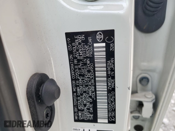 2019 Toyota Prius LE z VIN JTDL9RFUXK3004950, wystawiony jako Copart lot #54509295 z przebiegiem 60 945 mil mil oraz Szkoda całkowita • Salvage title. Historia ofert i sprzedaży dostępna na DreamBid. Obrazek 12.