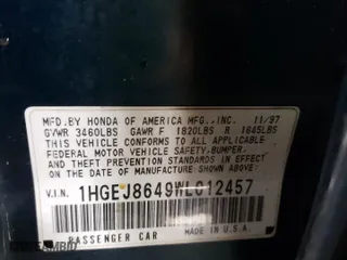 1998 Honda Civic EX with VIN 1HGEJ8649WL012457, listed as a Copart auction lot 76780314 with 150,709 mi miles and Salvage Title. Bid and sale history available at carsss.com. Image 12.