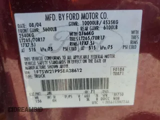 2005 Ford F-250 XL with VIN 1FTSW21P95EA38612, listed as a Copart auction lot 55446725 with Not provided miles and Salvage title. Bid and sale history available at DreamBid. Image 12.