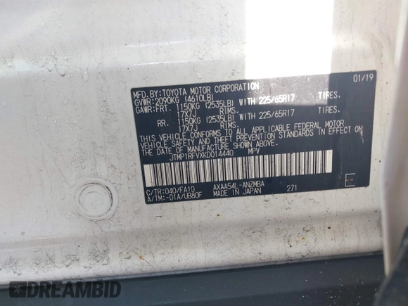 2019 Toyota RAV4 XLE with VIN JTMP1RFVXKD014440, listed as a IAAI auction lot 41877070 with 1 mi miles. Bid and sale history available at carsss.com. Image 9.