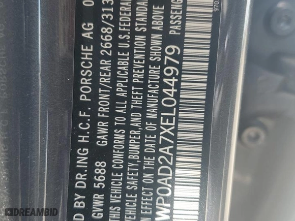 2014 Porsche Panamera S E-Hybrid with VIN WP0AD2A7XEL044979, listed as a Copart auction lot 59395354 with 57,531 mi miles and Salvage Title. Bid and sale history available at carsss.com. Image 12.