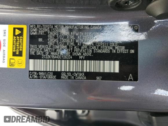 2013 Lexus RX 350 with VIN 2T2ZK1BA4DC126334, listed as a Copart auction lot 53139305 with 140,206 mi miles and Salvage Title. Bid and sale history available at DreamBid. Image 13.