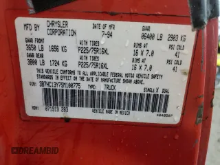 1995 Dodge 1500 z VIN 3B7HC13Y7SM100775, wystawiony jako Copart lot #79397364 z przebiegiem 228 303 mil mil oraz Szkoda całkowita • Salvage title. Historia ofert i sprzedaży dostępna na DreamBid. Obrazek 12.