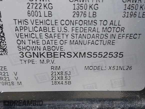 2021 Chevrolet Blazer RS z VIN 3GNKBERSXMS552535, wystawiony jako IAAI lot #42275935 z przebiegiem 106 952 mil mil oraz . Historia ofert i sprzedaży dostępna na DreamBid. Obrazek 9.