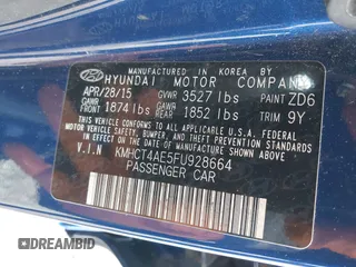 2015 Hyundai Accent GLS with VIN KMHCT4AE5FU928664, listed as a IAAI auction lot 41561742 with 100,844 mi miles and . Bid and sale history available at DreamBid. Image 9.