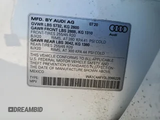 2020 Audi SQ5 Prestige with VIN WA1C4AFY3L2095225, listed as a Copart auction lot 72770294 with 15,923 mi miles and Salvage Title. Bid and sale history available at DreamBid. Image 13.