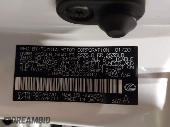 2020 Lexus UX 250h with VIN JTHP9JBH2L2025812, listed as a IAAI auction lot 41823664 with 62,112 mi miles and . Bid and sale history available at DreamBid. Image 9.