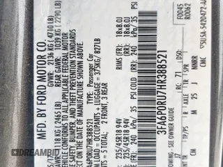 2017 Ford Fusion Hybrid Titanium with VIN 3FA6P0RU7HR388521, listed as a Copart auction lot 57318895 with 117,720 mi miles and Salvage title. Bid and sale history available at DreamBid. Image 12.