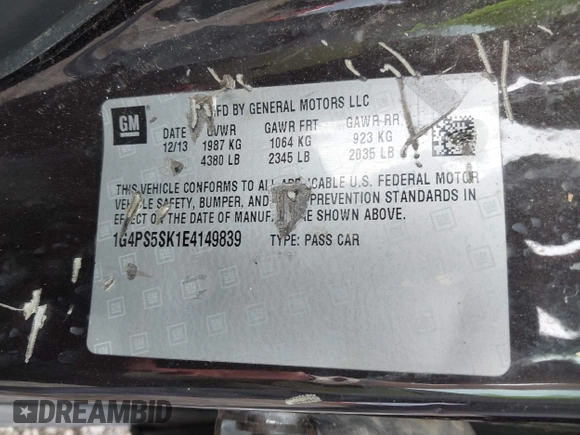 2014 Buick Verano Group with VIN 1G4PS5SK1E4149839, listed as a IAAI auction lot 42773130 with Not provided miles and . Bid and sale history available at DreamBid. Image 9.