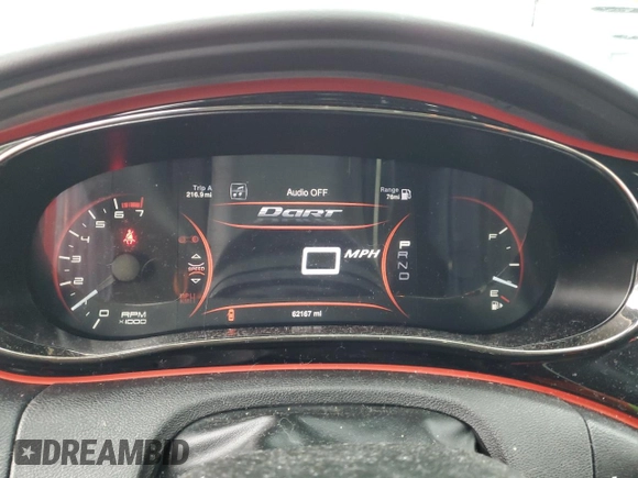 2014 Dodge Dart GT with VIN 1C3CDFEB0ED918902, listed as a Copart auction lot 58052415 with 62,167 mi miles and Salvage title. Bid and sale history available at DreamBid. Image 9.