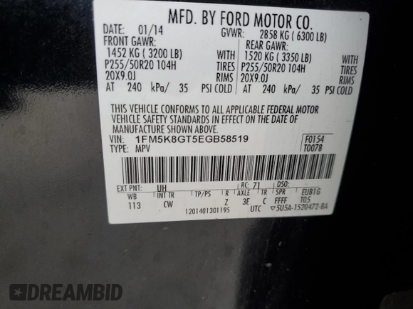 2014 Ford Explorer Sport z VIN 1FM5K8GT5EGB58519, wystawiony jako Copart lot #59902495 z przebiegiem 182 775 mil mil oraz Szkoda całkowita • Salvage title. Historia ofert i sprzedaży dostępna na DreamBid. Obrazek 13.
