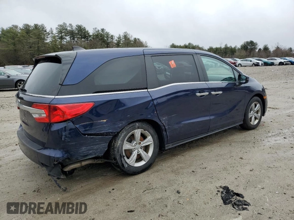 2020 Honda Odyssey EX-L with VIN 5FNRL6H70LB051653, listed as a Copart auction lot 45387985 with 63,747 mi miles and Salvage Title. Bid and sale history available at carsss.com. Image 3.