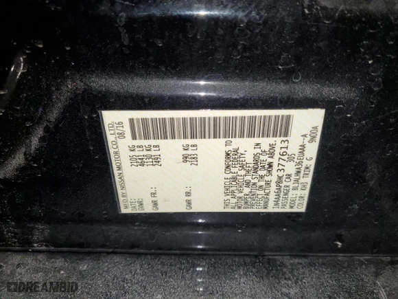 2017 Nissan Maxima SV with VIN 1N4AA6AP8HC377613, listed as a Copart auction lot 45988285 with 127,413 mi miles and Non Repairable. Bid and sale history available at carsss.com. Image 12.