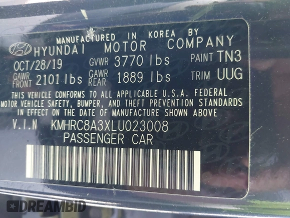 2020 Hyundai Venue SEL with VIN KMHRC8A3XLU023008, listed as a IAAI auction lot 41930278 with 64,551 mi miles. Bid and sale history available at carsss.com. Image 9.