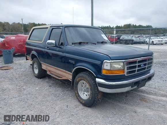 1995 Ford Bronco Custom with VIN 1FMEU15H2SLB87303, listed as a IAAI auction lot 41763857 with 1 mi miles. Bid and sale history available at carsss.com. Image 1.