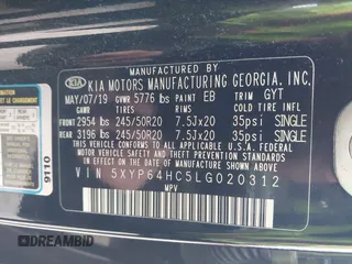 2020 Kia Telluride S z VIN 5XYP64HC5LG020312, wystawiony jako IAAI lot #41906331 z przebiegiem 93 373 mil mil oraz . Historia ofert i sprzedaży dostępna na DreamBid. Obrazek 9.