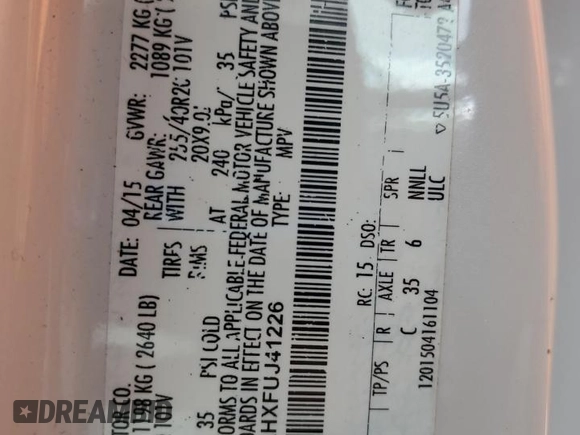 2015 Lincoln MKC z VIN 5LMTJ2AHXFUJ41226, wystawiony jako Copart lot #53430915 z przebiegiem 79 737 mil mil oraz Szkoda całkowita • Salvage title. Historia ofert i sprzedaży dostępna na DreamBid. Obrazek 14.
