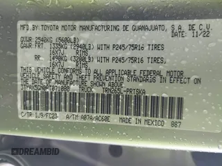 2023 Toyota Tacoma SR with VIN 3TYAX5GN0PT071080, listed as a IAAI auction lot 42426897 with 58,017 mi miles and . Bid and sale history available at DreamBid. Image 9.