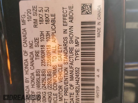 2020 Honda CR-V EX-L with VIN 2HKRW1H82LH424552, listed as a Copart auction lot 45870245 with 69,984 mi miles and Salvage Title. Bid and sale history available at carsss.com. Image 14.