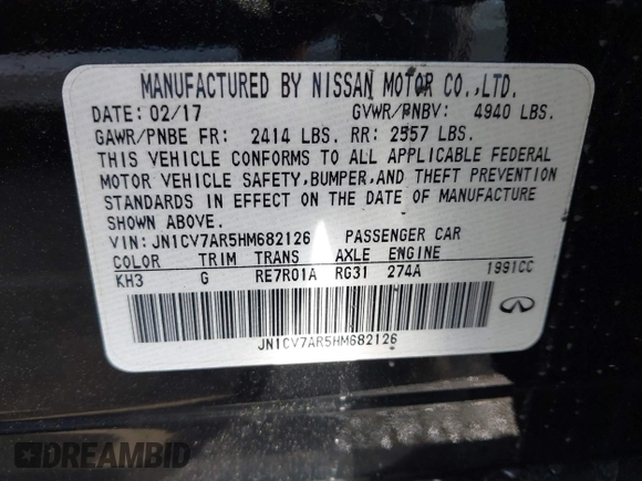 2017 Infiniti Q50 2.0t Premium with VIN JN1CV7AR5HM682126, listed as a IAAI auction lot 42065917 with 48,552 mi miles. Bid and sale history available at carsss.com. Image 9.