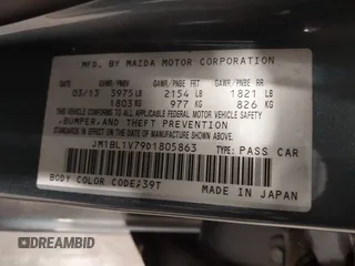 2013 Mazda 3 i Touring with VIN JM1BL1V79D1805863, listed as a IAAI auction lot 42506267 with 97,005 mi miles and . Bid and sale history available at DreamBid. Image 9.
