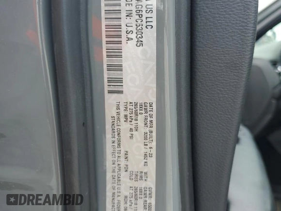 2023 Dodge Durango SXT with VIN 1C4RDHAG6PC630345, listed as a Copart auction lot 56040345 with 37,043 mi miles and Salvage title. Bid and sale history available at DreamBid. Image 12.