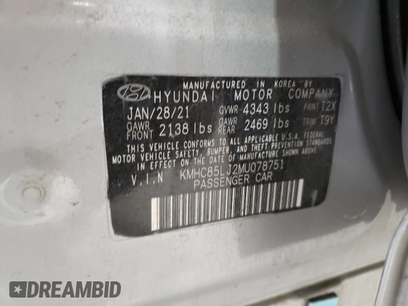 2021 Hyundai Ioniq Limited with VIN KMHC85LJ2MU078751, listed as a Copart auction lot 44879685 with 15,633 mi miles and Salvage title. Bid and sale history available at DreamBid. Image 12.