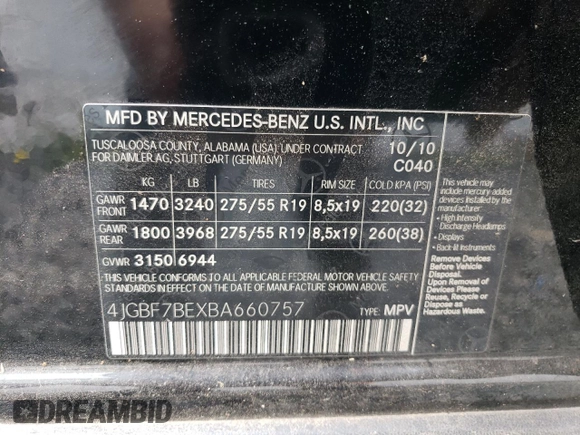 2011 Mercedes-Benz GL-Class GL 450 with VIN 4JGBF7BEXBA660757, listed as a Copart auction lot 69501904 with 150,468 mi miles and Salvage Title. Bid and sale history available at carsss.com. Image 14.
