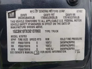 2003 Chevrolet Silverado 1500 LS with VIN 1GCEK19TX3E107860, listed as a IAAI auction lot 41461401 with 379,055 mi miles. Bid and sale history available at carsss.com. Image 9.