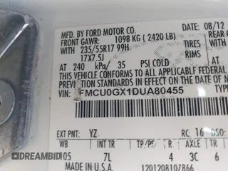 2013 Ford Escape SE with VIN 1FMCU0GX1DUA80455, listed as a IAAI auction lot 41756952 with 211,389 mi miles. Bid and sale history available at carsss.com. Image 9.