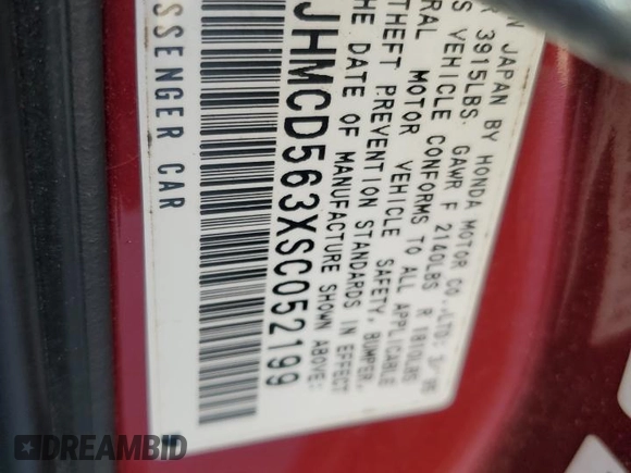 1995 Honda Accord LX with VIN JHMCD563XSC052199, listed as a Copart auction lot 45469205 with 333,643 mi miles and Salvage Title. Bid and sale history available at carsss.com. Image 14.