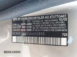 2003 Mercedes-Benz C 240 с VIN WDBRF61J03A455895, выставлен на аукционе IAAI как лот 42478695 с пробегом 188 624 миль миль и . История ставок и продаж доступна на DreamBid. Изображение 9.