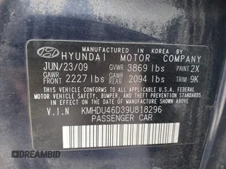2009 Hyundai Elantra SE z VIN KMHDU46D39U818296, wystawiony jako IAAI lot #42335479 z przebiegiem 160 913 mil mil oraz . Historia ofert i sprzedaży dostępna na DreamBid. Obrazek 9.