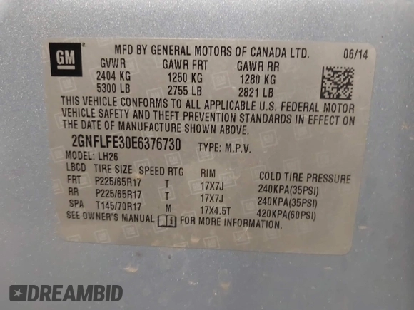 2014 Chevrolet Equinox LT with VIN 2GNFLFE30E6376730, listed as a IAAI auction lot 41927770 with 91,617 mi miles. Bid and sale history available at carsss.com. Image 9.