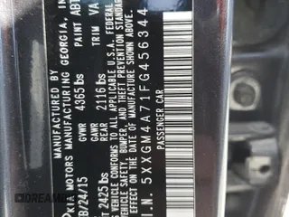 2015 Kia Optima LX with VIN 5XXGM4A71FG456344, listed as a Copart auction lot 47100075 with 143,327 mi miles and Salvage Title. Bid and sale history available at carsss.com. Image 12.