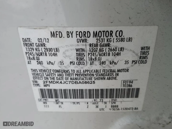 2013 Ford Edge SEL with VIN 2FMDK4JC7DBA08625, listed as a Copart auction lot 45634465 with 154,008 mi miles and Salvage Title. Bid and sale history available at carsss.com. Image 15.