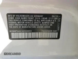 2010 Volkswagen CC with VIN WVWMP9AN1AE559959, listed as a Copart auction lot 76203974 with 188,396 mi miles and Salvage Title. Bid and sale history available at DreamBid. Image 12.