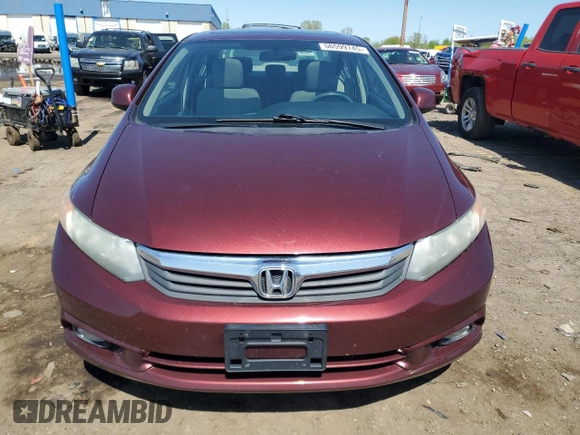 2012 Honda Civic EX with VIN 19XFB2F85CE034458, listed as a Copart auction lot 56599745 with 168,786 mi miles and Clean Title. Bid and sale history available at DreamBid. Image 5.