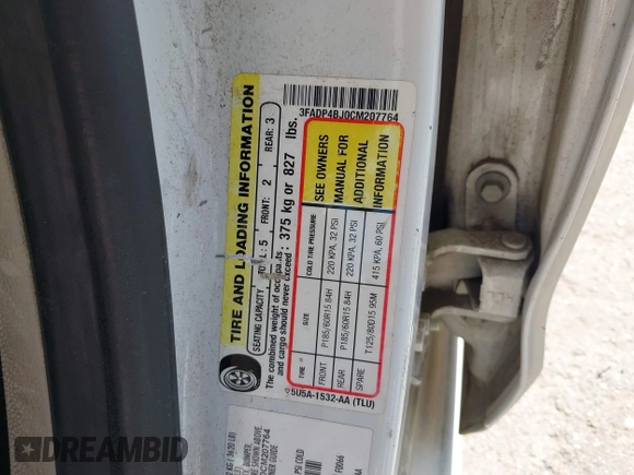 2012 Ford Fiesta SE with VIN 3FADP4BJ0CM207764, listed as a IAAI auction lot 41852699 with 143,287 mi miles. Bid and sale history available at carsss.com. Image 9.
