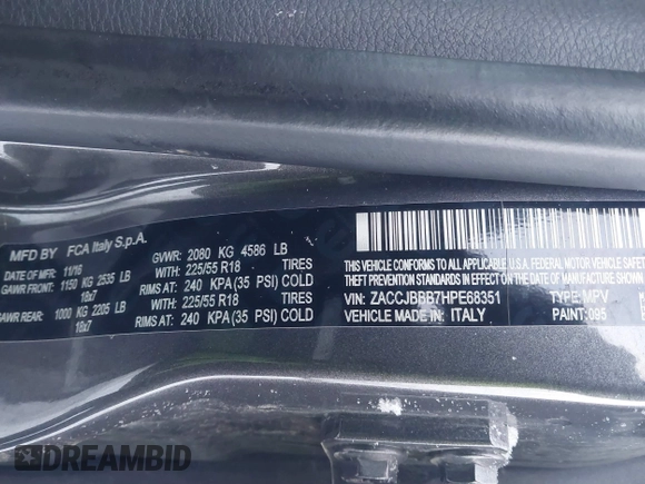 2017 Jeep Renegade Latitude with VIN ZACCJBBB7HPE68351, listed as a IAAI auction lot 41307930 with 129,422 mi miles. Bid and sale history available at carsss.com. Image 9.