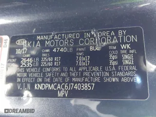 2018 Kia Sportage LX with VIN KNDPMCAC6J7403857, listed as a IAAI auction lot 41642944 with 109834 miles. Bid and sale history available at carsss.com. Image 9.