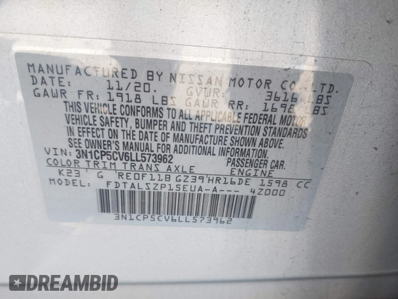 2020 Nissan Kicks SV z VIN 3N1CP5CV6LL573962, wystawiony jako IAAI lot #41783534 z przebiegiem 32 247 mil mil oraz . Historia ofert i sprzedaży dostępna na DreamBid. Obrazek 9.