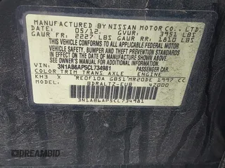 2012 Nissan Sentra SL z VIN 3N1AB6AP5CL734981, wystawiony jako IAAI lot #41619761 z przebiegiem Nie podano mil oraz . Historia ofert i sprzedaży dostępna na DreamBid. Obrazek 9.