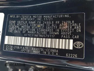 2022 Toyota Camry Hybrid LE with VIN 4T1C31AK1NU579117, listed as a IAAI auction lot 41575058 with 198,792 mi miles. Bid and sale history available at carsss.com. Image 9.