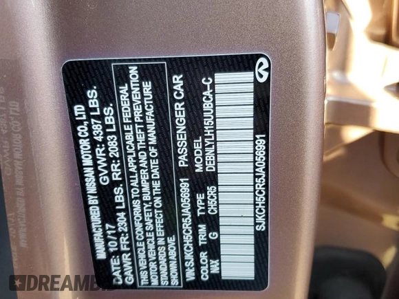 2018 Infiniti QX30 Premium with VIN SJKCH5CR5JA056991, listed as a Copart auction lot 42039914 with 62,691 mi miles. Bid and sale history available at carsss.com. Image 14.