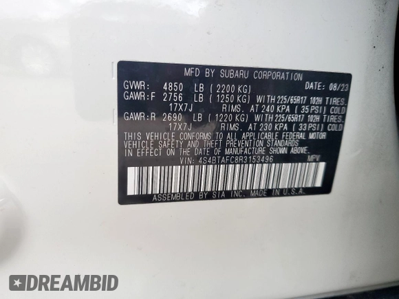 2024 Subaru Outback Premium с VIN 4S4BTAFC8R3153496, выставлен на аукционе Copart как лот 55348635 с пробегом 17 568 миль миль и Чистый • Clean title. История ставок и продаж доступна на DreamBid. Изображение 14.