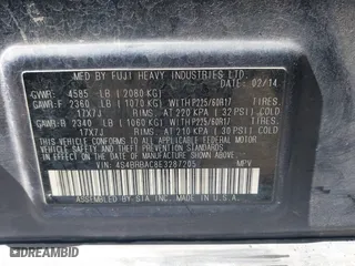 2014 Subaru Outback 2.5i with VIN 4S4BRBAC8E3287205, listed as a IAAI auction lot 41993636 with 207,959 mi miles. Bid and sale history available at carsss.com. Image 9.