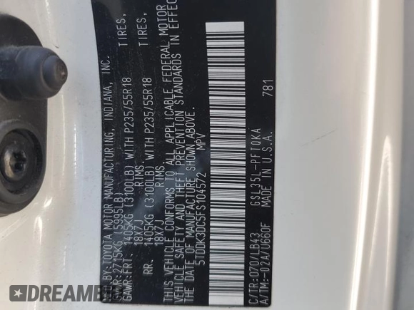 2015 Toyota Sienna Limited with VIN 5TDDK3DC5FS104572, listed as a Copart auction lot 62145625 with 156,740 mi miles and Salvage title. Bid and sale history available at DreamBid. Image 13.